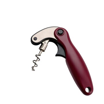 A wine bottle opener with a red handle