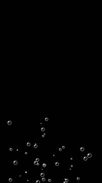 Vertical realistic underwater bubbles rising animation on solid black background luma key overlay 4k