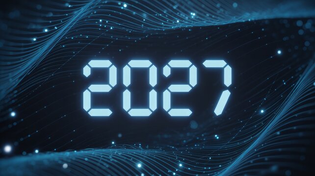 Digital futuristic year 2027 display with space background