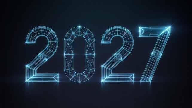 Futuristic glowing 2027 year number display