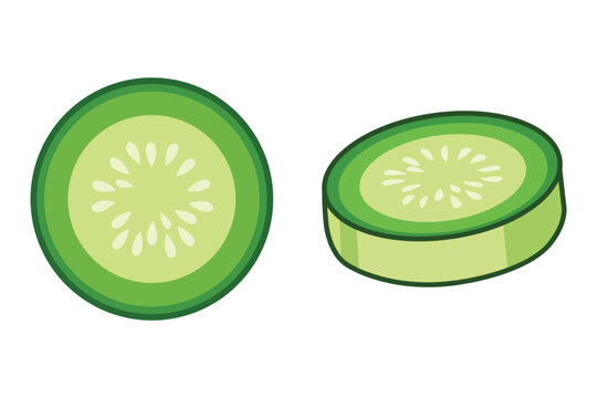 Set of two cute cartoon vector green cucumber slices