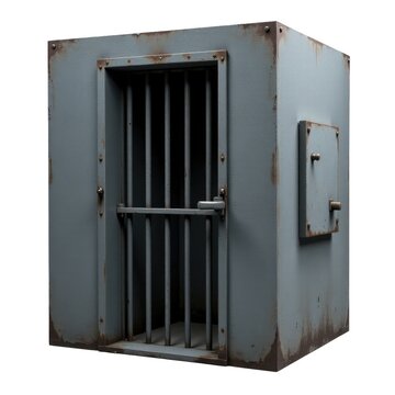 A jail cell with bars and a door