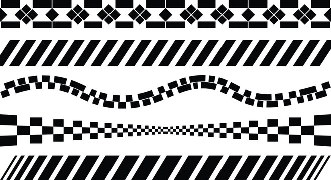 Black geometric border pattern collection for checkered finish line and decorative frame
