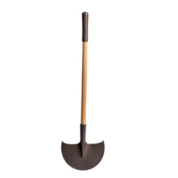 A close-up shot of a shovel with a wooden handle on a white background, suitable for use in illustrations about gardening or DIY projects