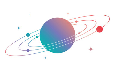 Gradient Planet with Planetary Rings and Moons Vector Illustration Isolated on white Background. Outer Space Solar System Design © NWM
