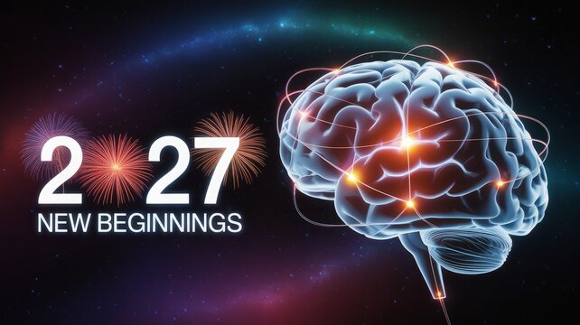Human brain illustration with 2027 new beginnings concept