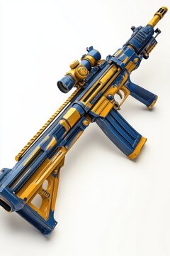 A modern machine gun, highlighted on a white background. American-type automatic weapons