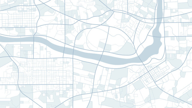 Street network dividing urban blocks and rural outskirts. Larger vector map road curves across urban blocks