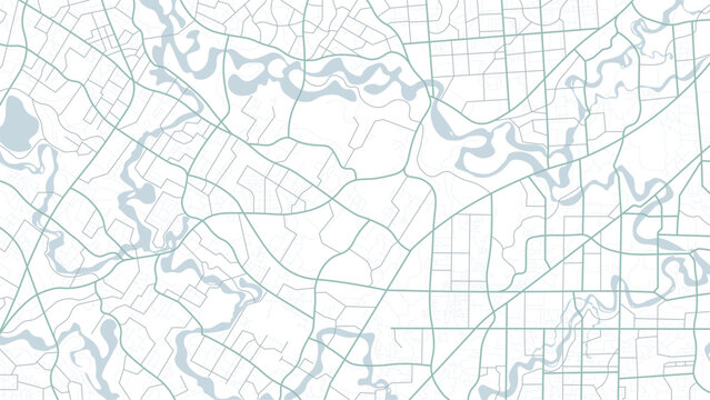 Routes trace across meandering waterway surrounded by residential grids and wooded patches