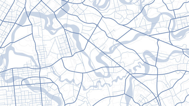 Highway network across sprawling city map. Detailed street map displays darker major roads