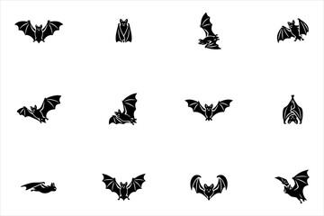 Fototapeta premium Collection of black silhouette bat illustrations in various flying poses