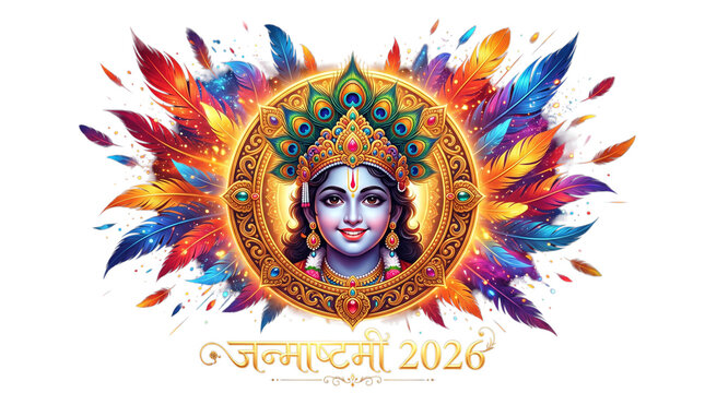 Lord krishna portrait for janmashtami 2026 isolated on transparent background