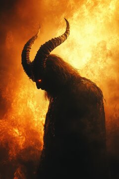 The silhouette of an Infernal demon standing against the background of hellfire. Welcome to hell