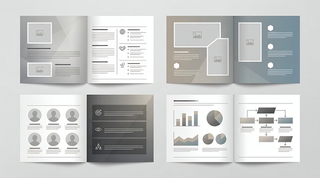 Set of four modern corporate brochure template layouts with neutral color gradients brochure template layout cover design business annual report flyer magazineleaflet presentation vector
