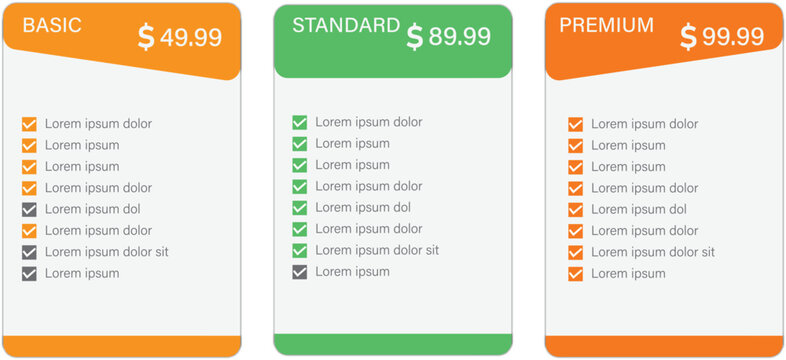 Subscription plan template. Pricing table template.