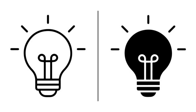 Idea Bulb Icon: A duo of lightbulb icons, one in outline and one in solid black, representing innovation and bright ideas.