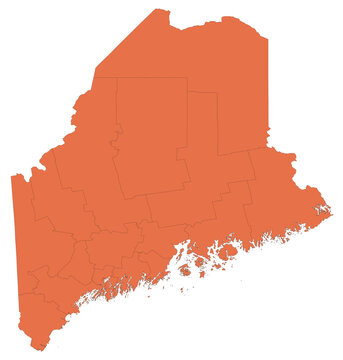 Outline Vector Map of Maine State SVG AI Edible For Reuse with County Boundary
