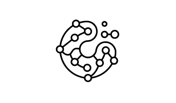Minimal enzyme protein molecule outline icon with active site for biotechnology and science vector