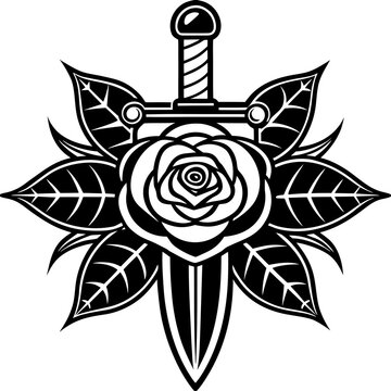 Rose and dagger vector illustration for tattoo design or fashion printing apparel.