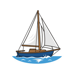 Fototapeta premium Illustration of a sailboat on water with sails and mast.
