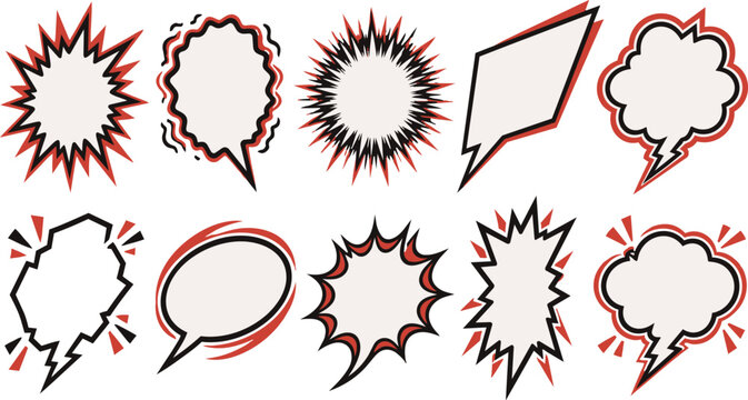 Shouting and Impact Textless Comic Speech Bubbles Vector Set