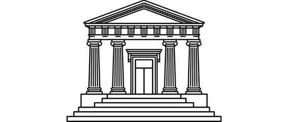 Naklejka premium Classical Building Facade with Columns Isolated