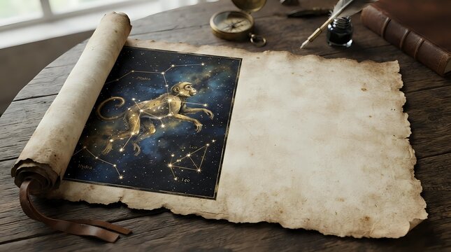 Vintage astrology chart with zodiac constellation map on aged