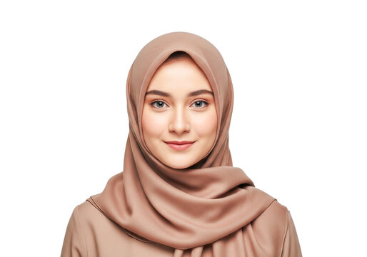 Portrait of a smiling young woman wearing a brown hijab