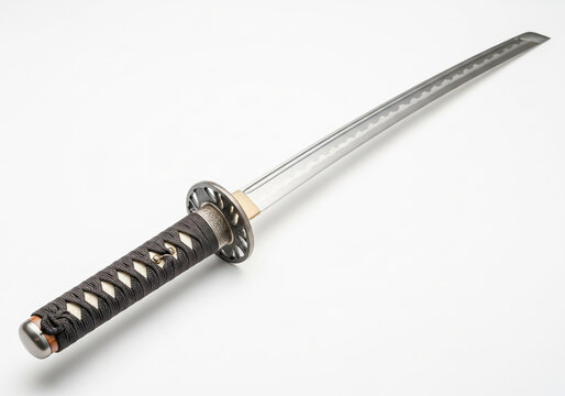 Traditional japanese katana sword with black handle