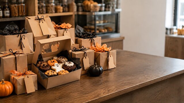 Wooden boxes filled with fresh produce and gifts