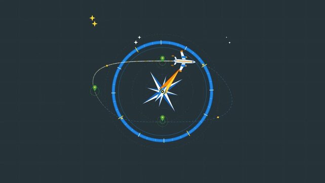 Minimalist Animated Airplane Following a Circular Flight Path on a Compass