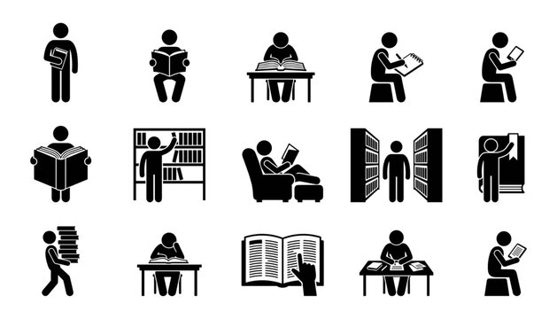 Set of library and reading icons