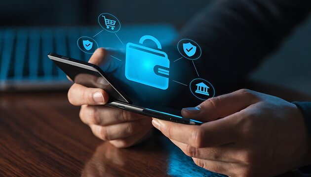 Digital wallet mobile payment and financial security concept