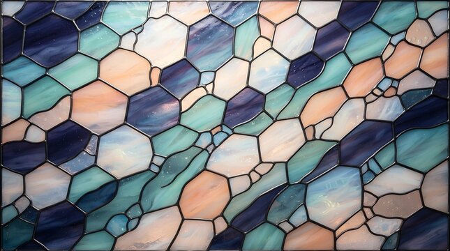 Abstract background featuring a colorful stained glass pattern with irregular geometric hexagonal shapes and vibrant pastel tones