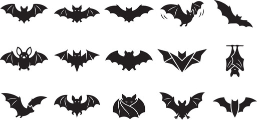 Fototapeta premium BAT black silhouette bats flying on white background for halloween