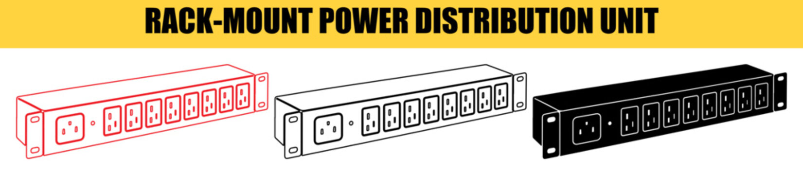 Rackmount power distribution unit set with red outline and black silhouette for server room planning.