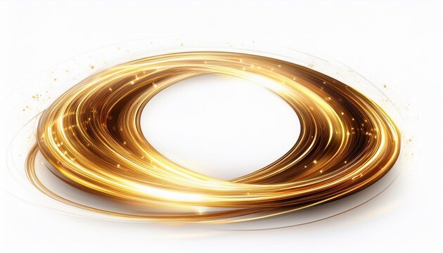 golden light trails ring overlay isolated on white background abstract energy flow