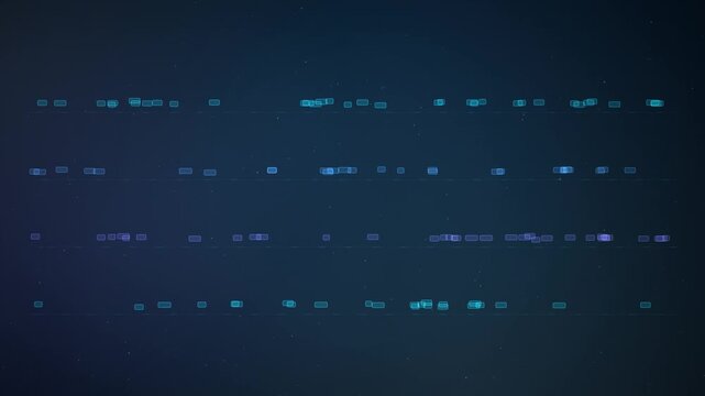Abstract digital data stream with glowing blue rectangular code blocks