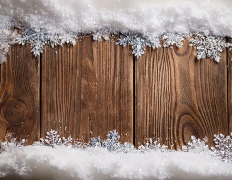 close up of textured wooden surface with snow border
