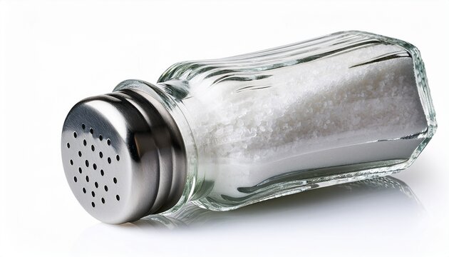 glass salt shaker filled with salt isolated