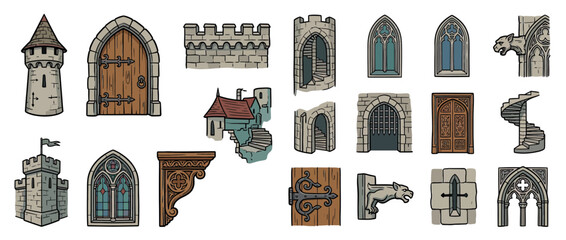 Medieval Castle Elements Isolated Transparent Background Illustration © ladawe