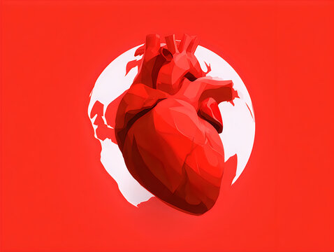 Human heart icon with a red circle background for medical design and health awareness concepts