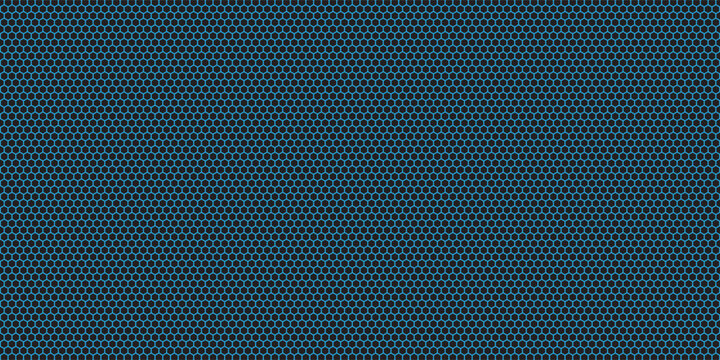 Abstract blue hexagon grid pattern with small honeycomb cells creating a clean and modern geometric background.