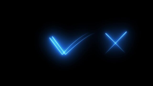 Blue Neon Check Mark and Cross Symbols abstract bright