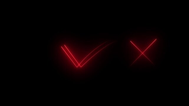 Red Neon Check Mark and Cross Symbols on Black image