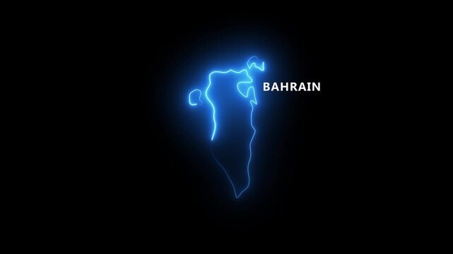 Bahrain map outline with blue neon glow and text country