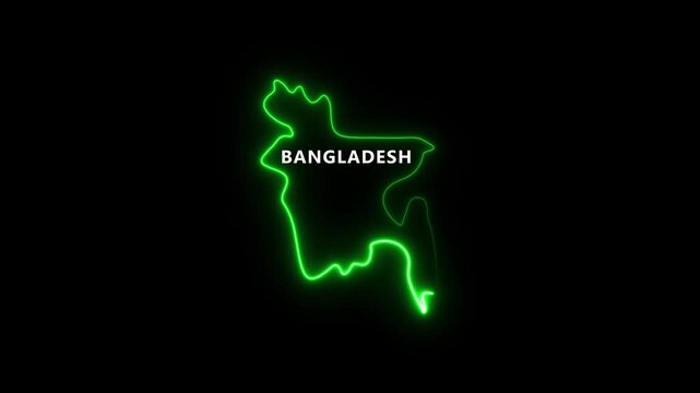 Bangladesh map outline with neon green glow and text