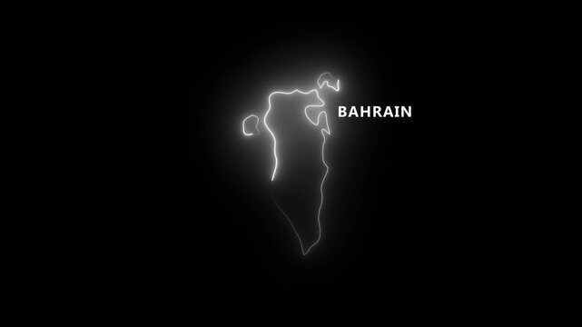 Bahrain map outline with neon white glow and text country