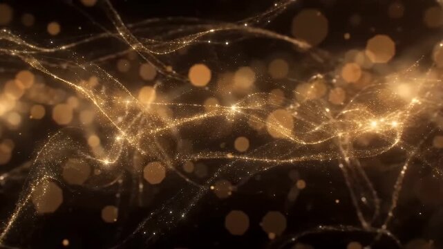 Abstract Golden Sparkling Particles and Glowing Wave Lines Motion Background Luxury Elegant Design Element