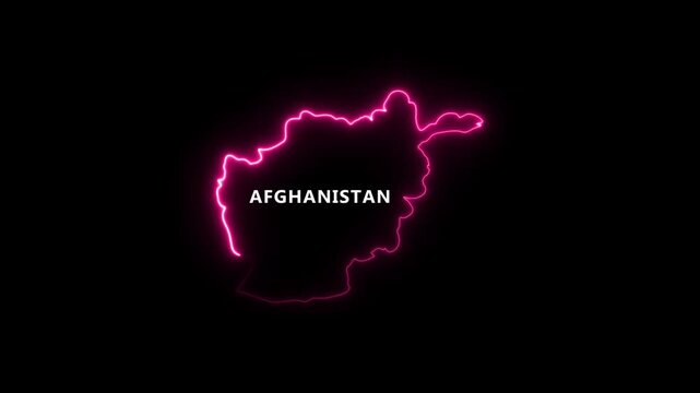Afghanistan map outline with neon pink glow and text